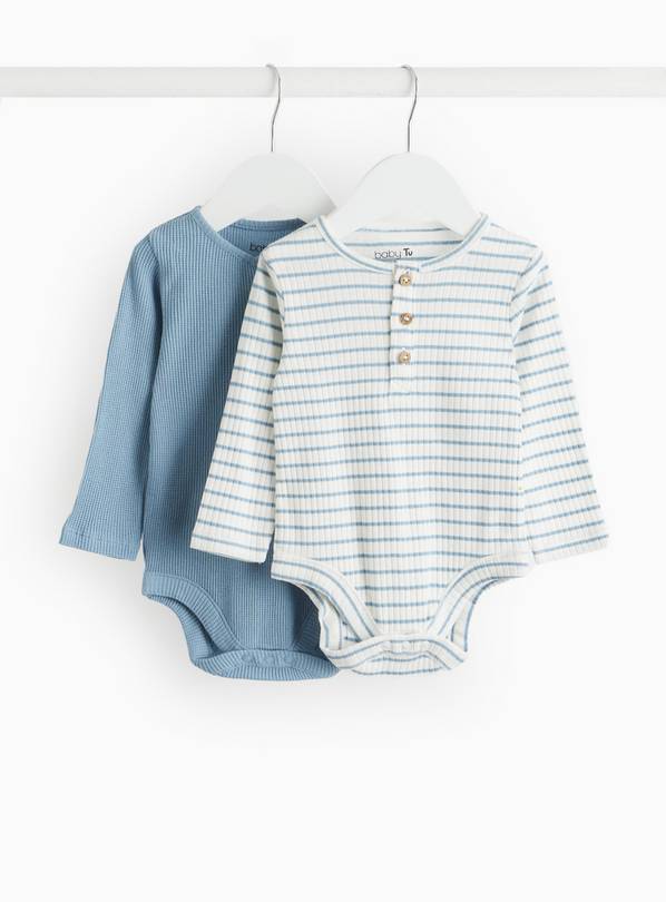 Blue Waffle & Stripe Print Bodysuit 2 Pack 12-18 months